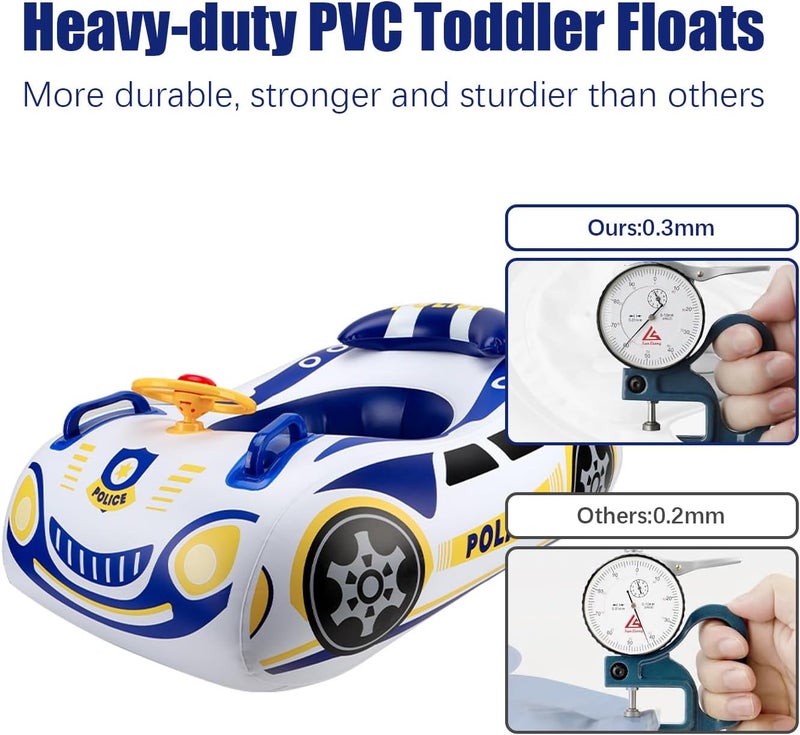BOffer Baby Pool Float with 3D Car Design, PVC Baby Swim Float, Toddler Pool Float, Swimming Floats Seat Boat Pool Toys with Steering Wheel for 12-18, 12-24 Months, Age 2-3, 3+ Years Girl Boy - Image 3